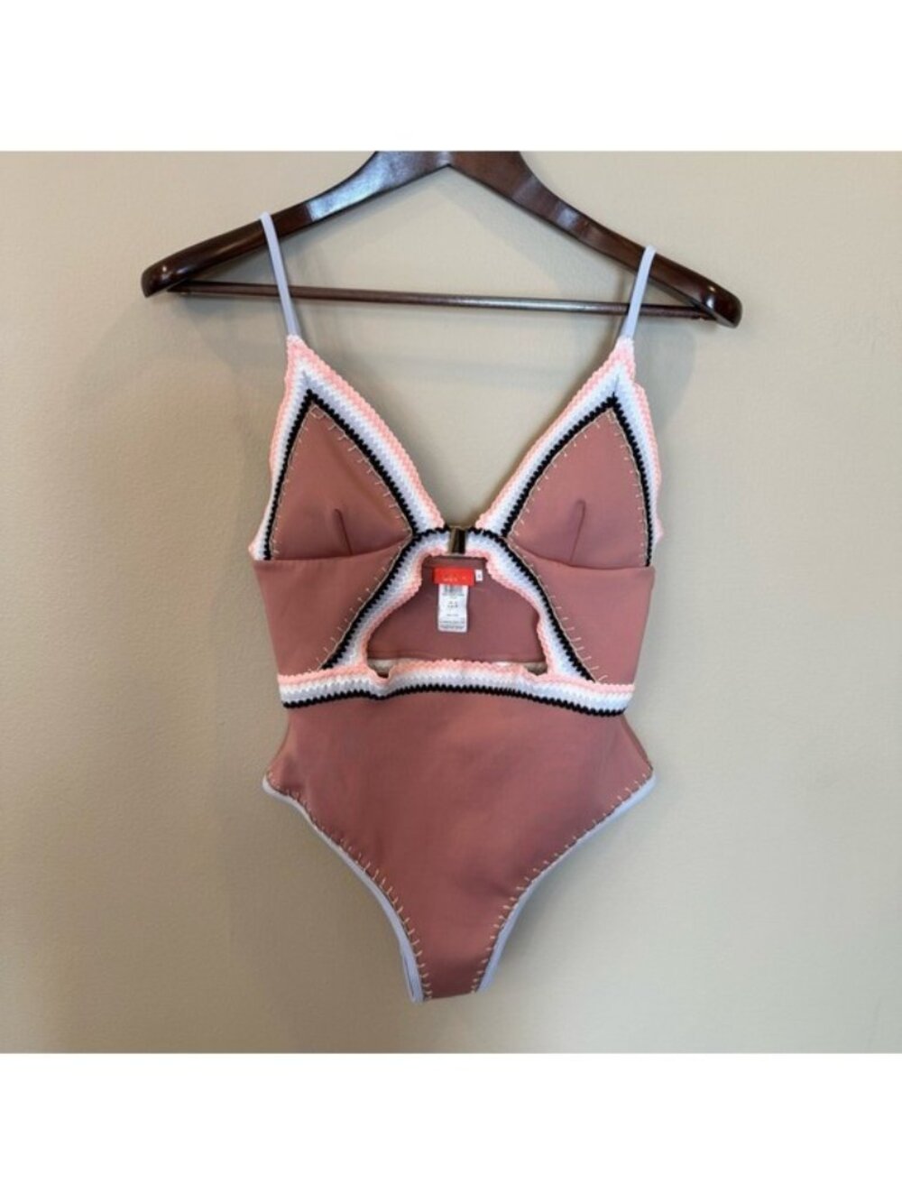 River Island Resort Women’s Swimsuit UK 12 EUR 38 Crochet Trim Cut Out One Piece